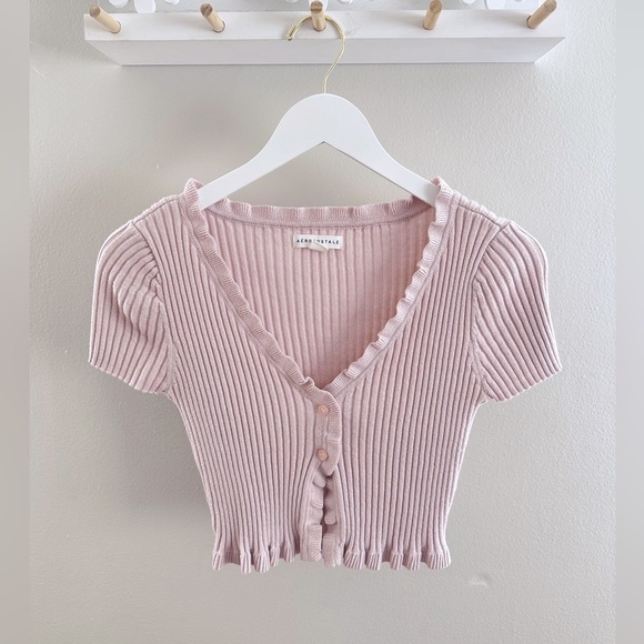 Aeropostale Tops - Aeropostale Cardigan Button Short Sleeve pink size small